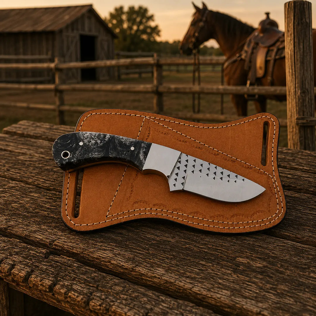 Flintmark Rasp Steel Skinner Knife – Resin Handle & Leather Sheath