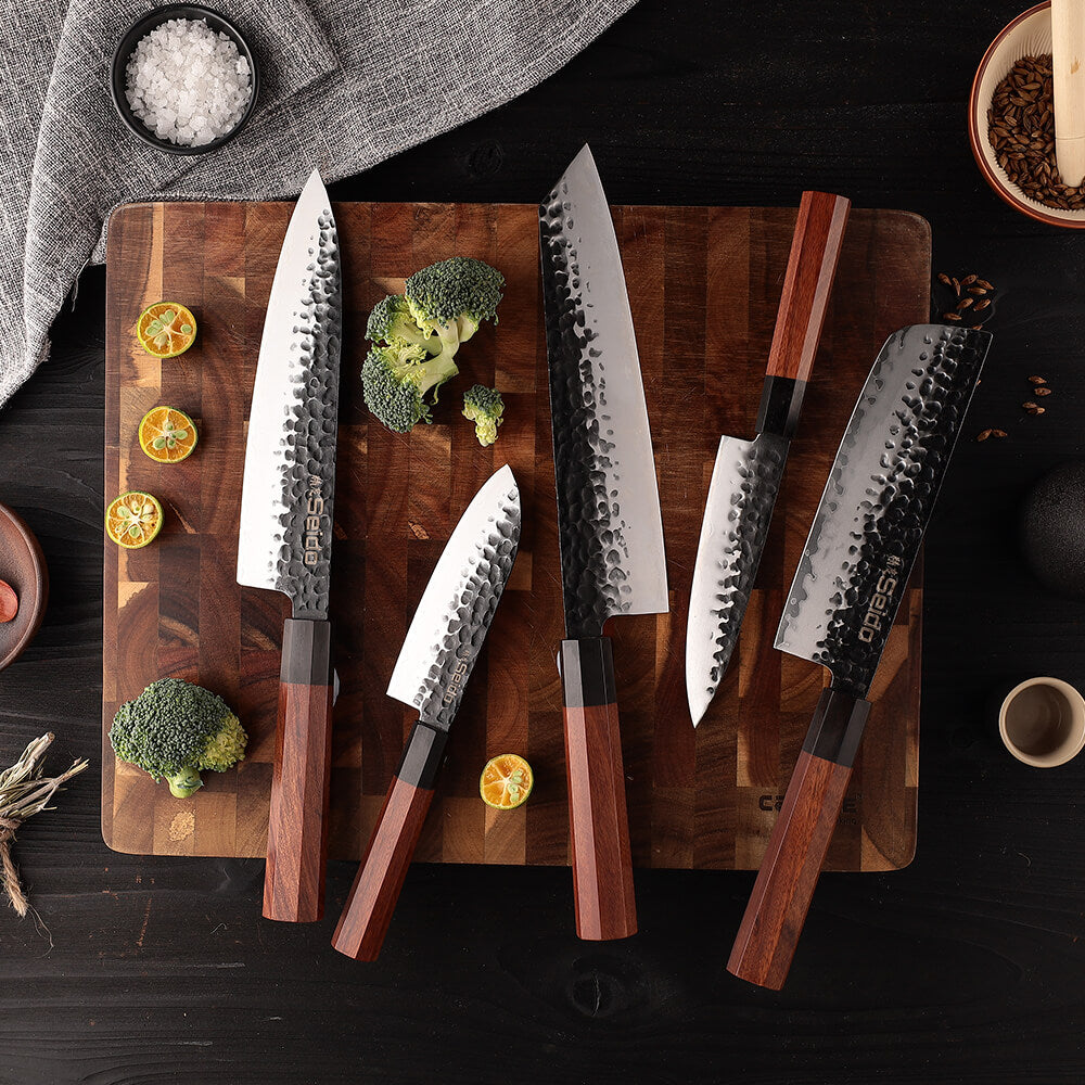 Hageshi AUS-10 5-piece Japanese chef knife set with Ebony wood handles