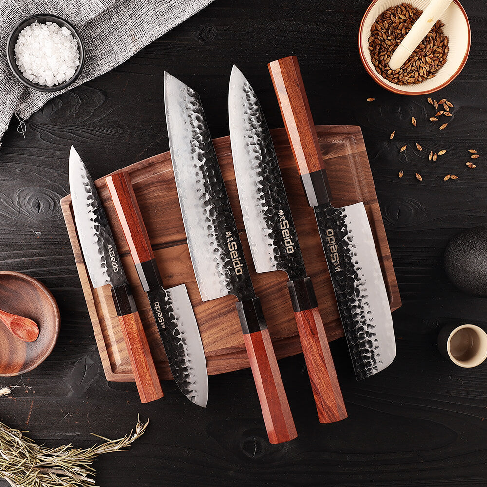 Hageshi 5-piece AUS-10 knife set: Kiritsuke, Gyuto, Nakiri, Petty and Santoku