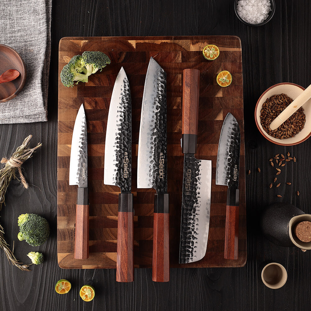 AUS-10 Japanese chef knife with octagonal Ebony and Mkuruti wood handle