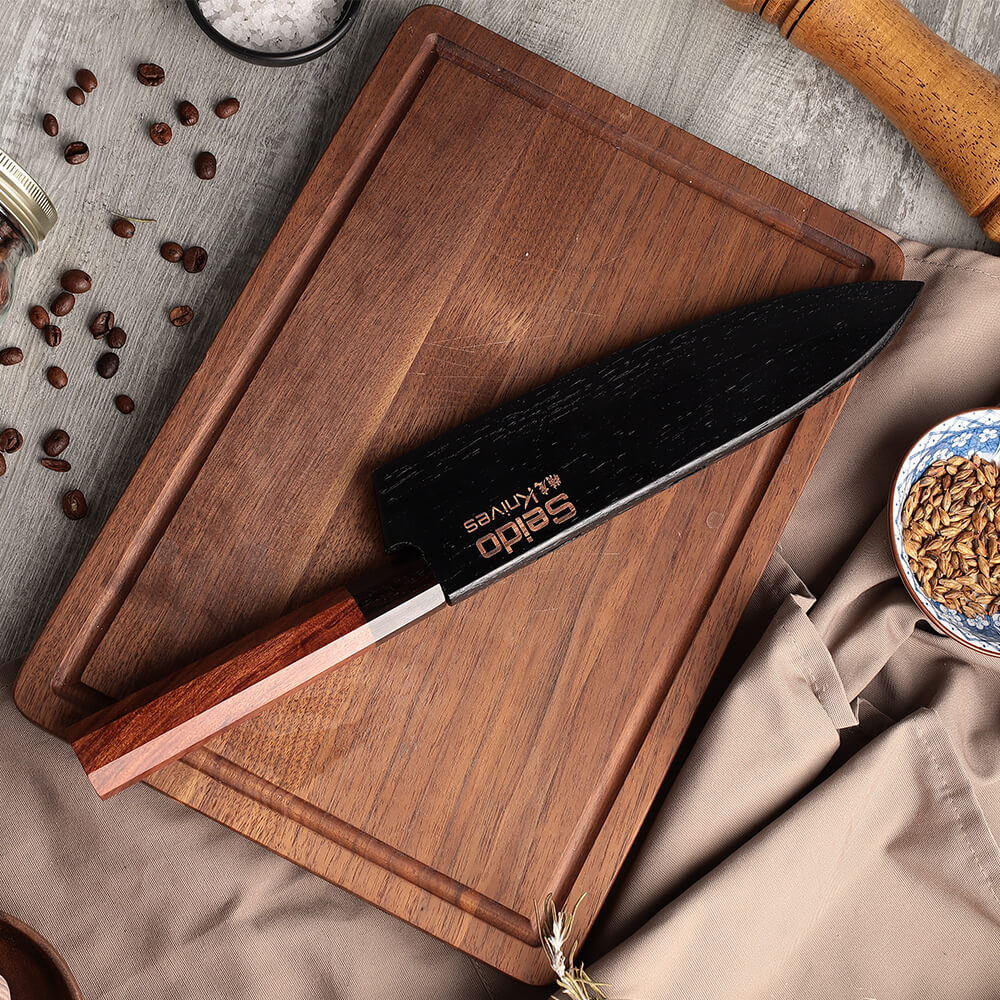 Carbon magnetic ash wood knife sheath for Hageshi chef knife