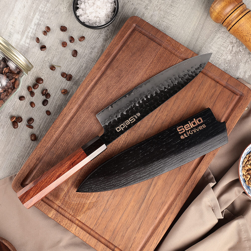 Hageshi AUS-10 Japanese knife with magnetic carbon sheath cover