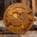 Hand-carved Viking Raven Shield, Huginn and Muninn wall decor