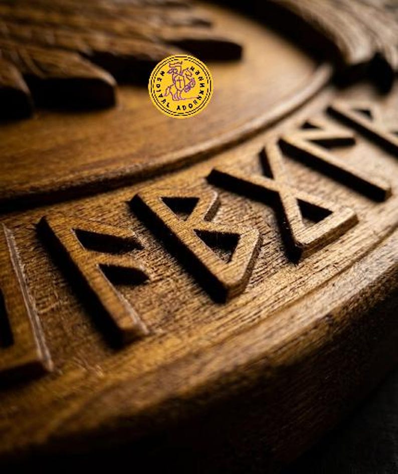 Hand-carved Viking Raven Shield, Huginn and Muninn wall decor – hand-carved, hand-painted distressed finish