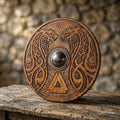 Hand-carved Viking Shield with Norse knotwork design