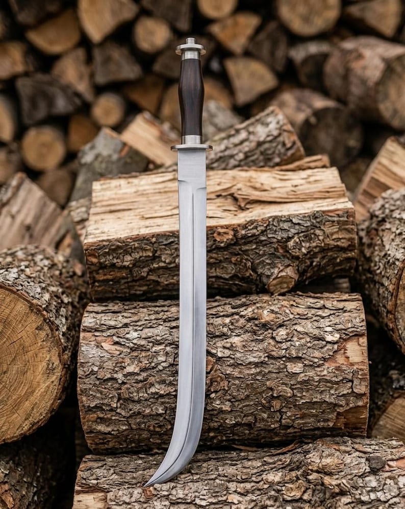 Close-up of the Dacian Falx sword's 5160 steel blade
