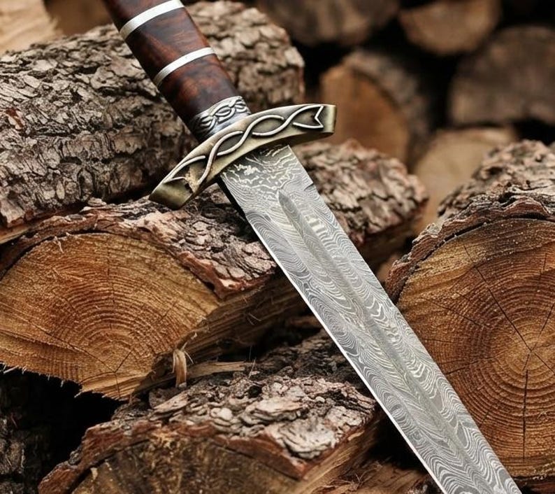 Close-up of the Damascus steel Viking sword blade pattern