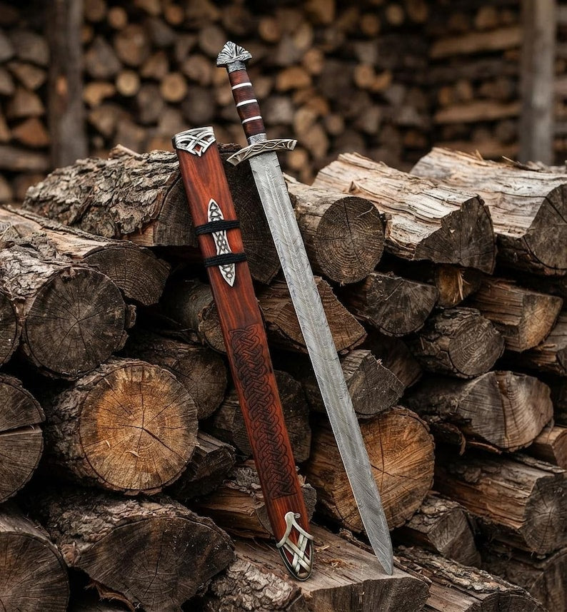 Wooden scabbard detail for the Viking sword