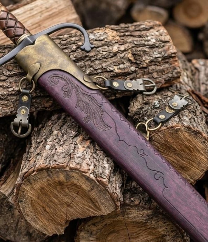 Leather strap grip detail on the European Spada sword