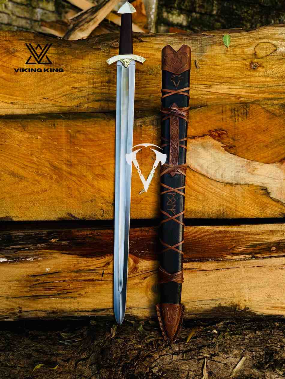 Hand Forged Viking Sword with Leather Scabbard – Medieval Norse Steel Sword for Collection, Cosplay & Display