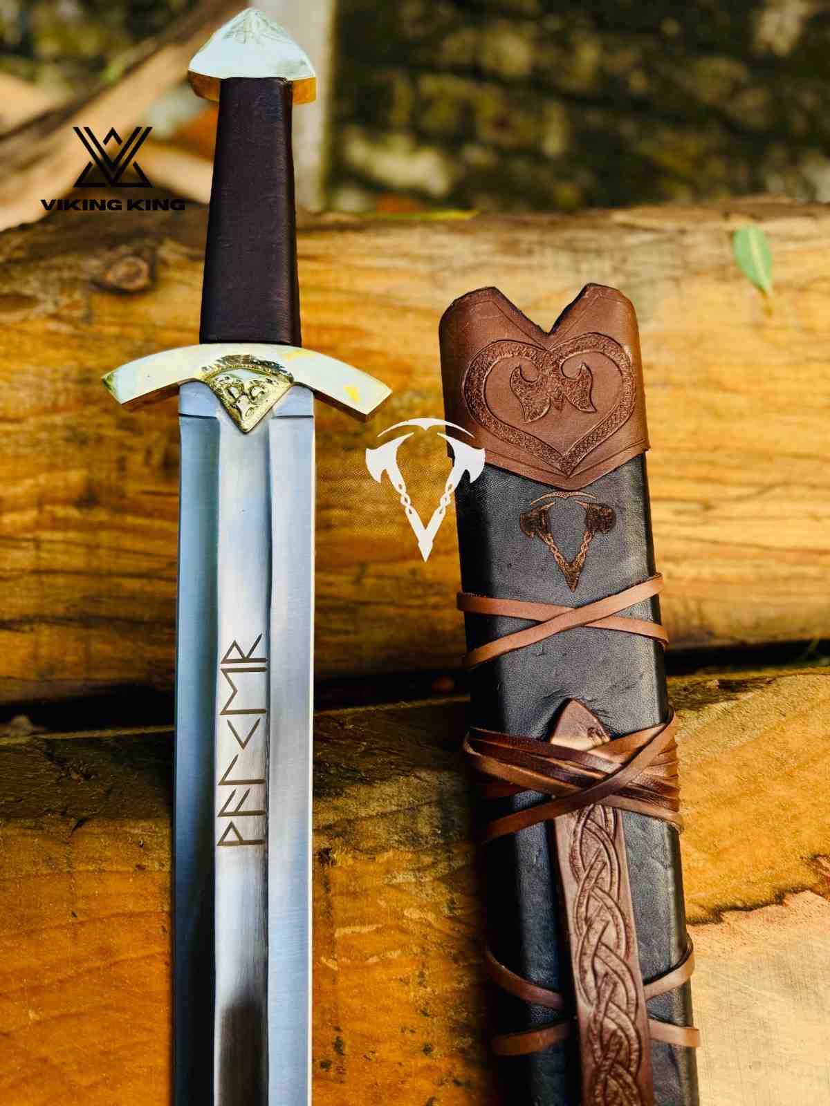 Hand Forged Viking Sword with Leather Scabbard – Medieval Norse Steel Sword for Collection, Cosplay & Display