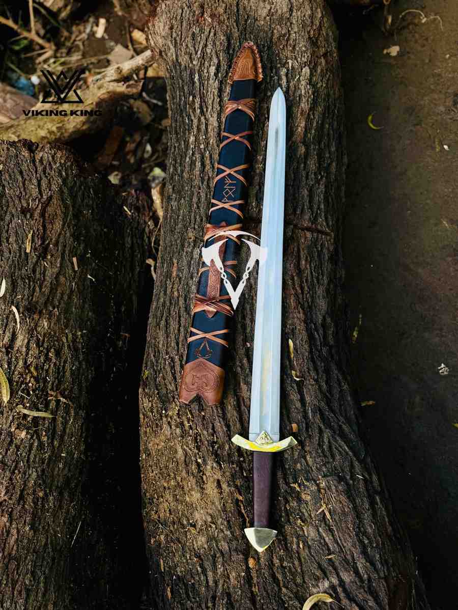 Hand Forged Viking Sword with Leather Scabbard – Medieval Norse Steel Sword for Collection, Cosplay & Display