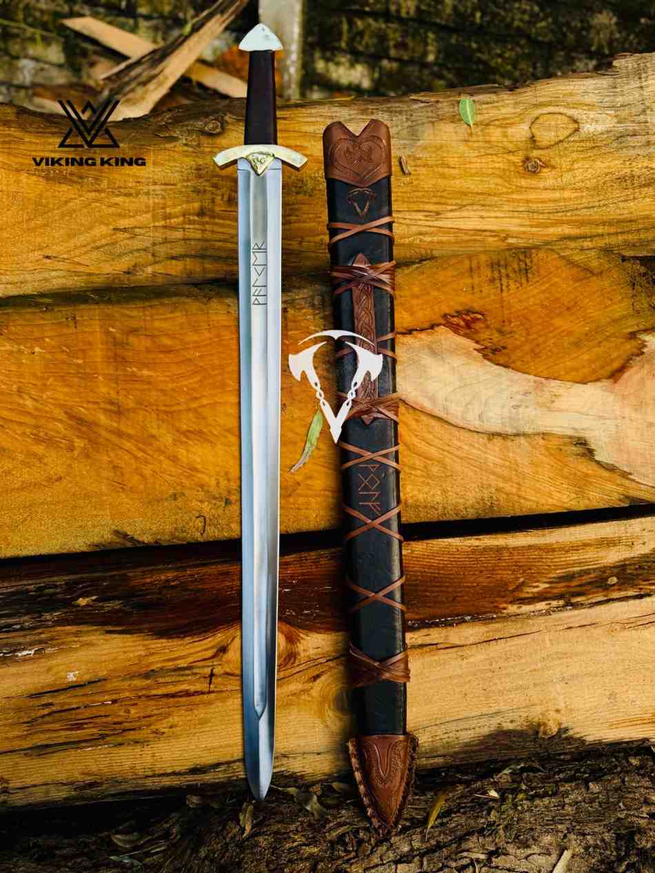 Hand Forged Viking Sword with Leather Scabbard – Medieval Norse Steel Sword for Collection, Cosplay & Display