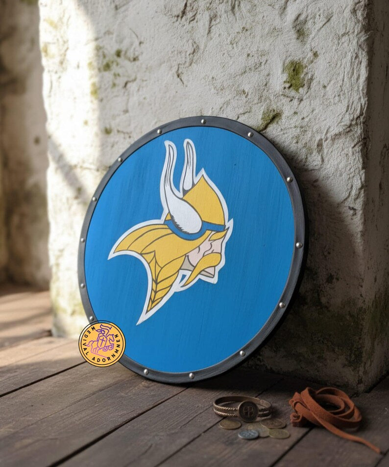 Hand-painted Viking Shield, Norse cosplay decor – hand-painted artistically weathered finish