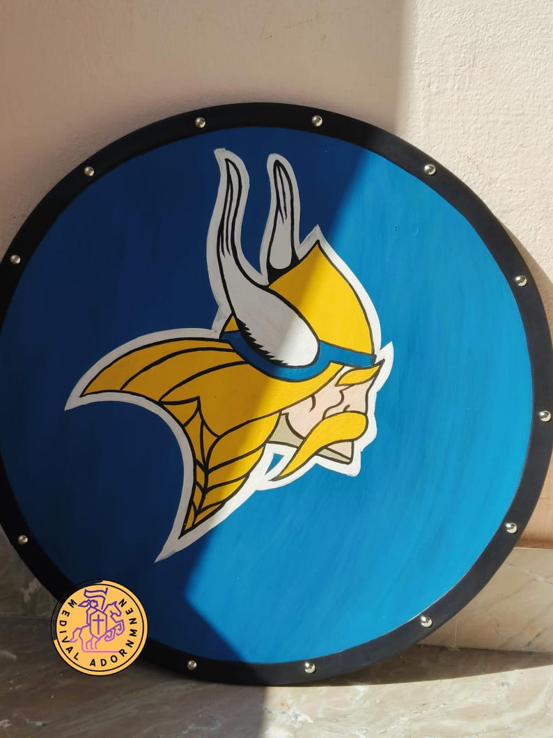 Hand-painted Viking Shield, Norse cosplay decor – premium solid wood with steel fittings