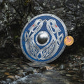 Handcrafted Blue Viking Shield, Norse dragon decor