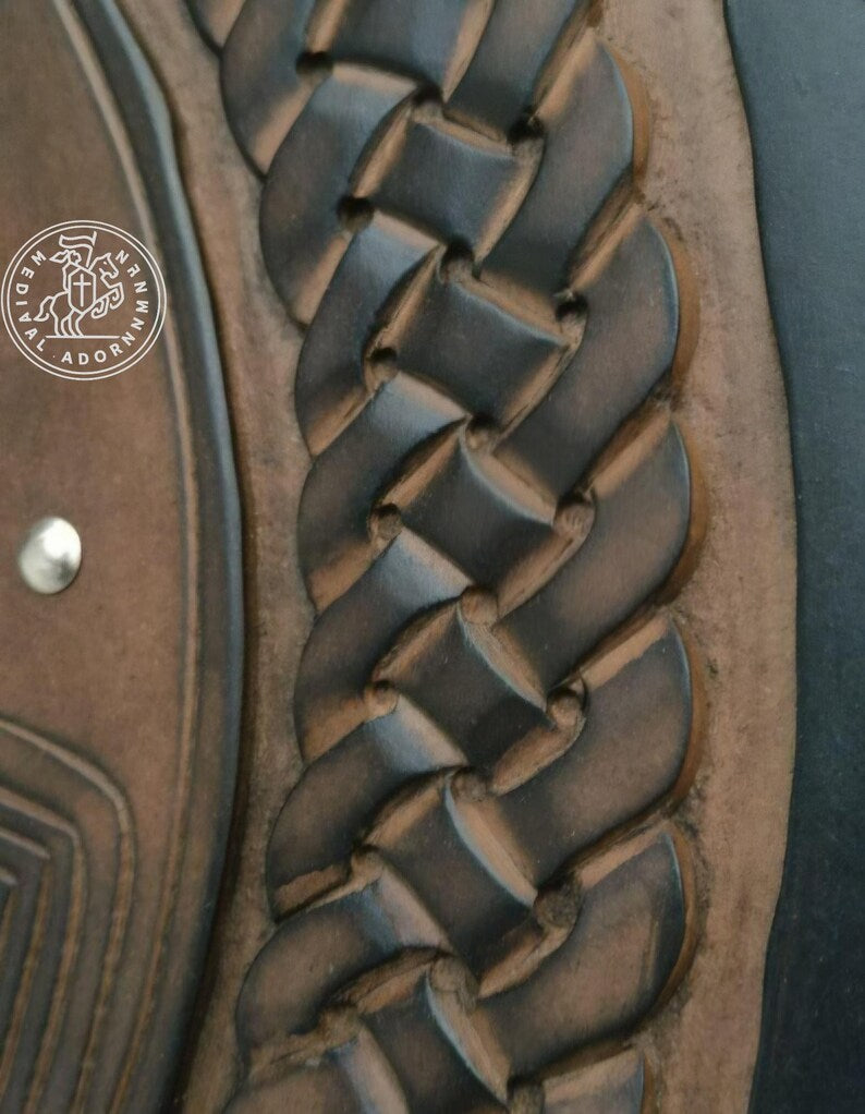 Handcrafted Celtic Cross Viking Shield wooden wall decor – rustic hand-finished wood texture
