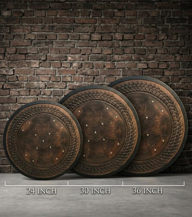 Handcrafted Celtic Cross Viking Shield wooden wall decor – Norse and Celtic influenced wall art