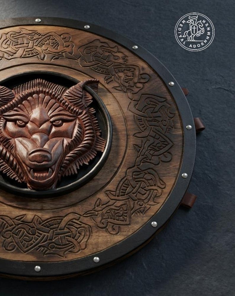Handcrafted Fenrir Wolf Viking Shield – 3D carved Fenrir Wolf design
