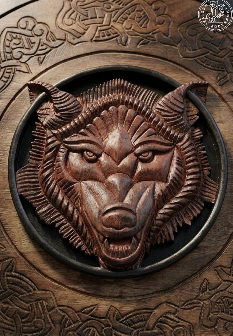 Handcrafted Fenrir Wolf Viking Shield – Viking knotwork detailing