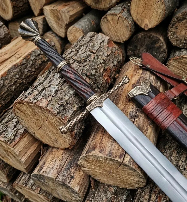 Handcrafted Medieval Longsword | Custom Steel Sword with Leather Scabbard