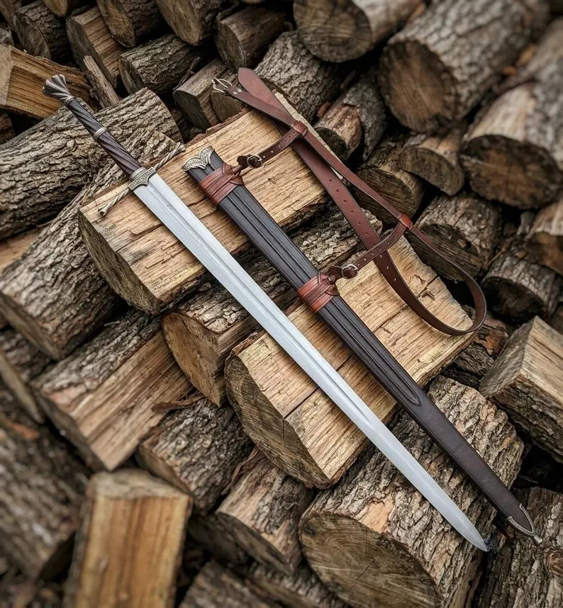Handcrafted Medieval Longsword | Custom Steel Sword with Leather Scabbard