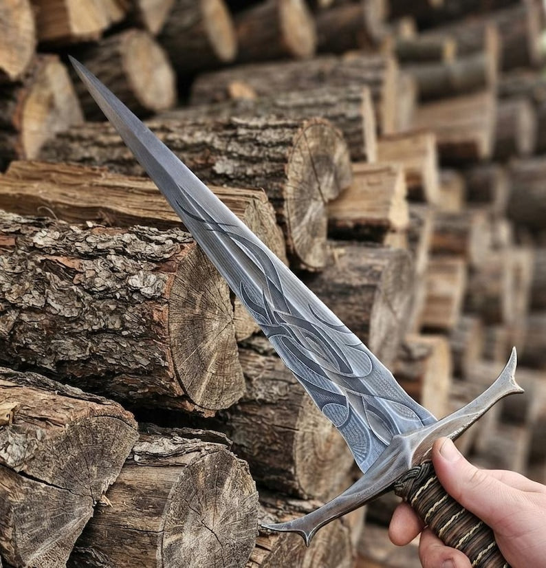 Weathered pecan scabbard detail on the medieval sword prop