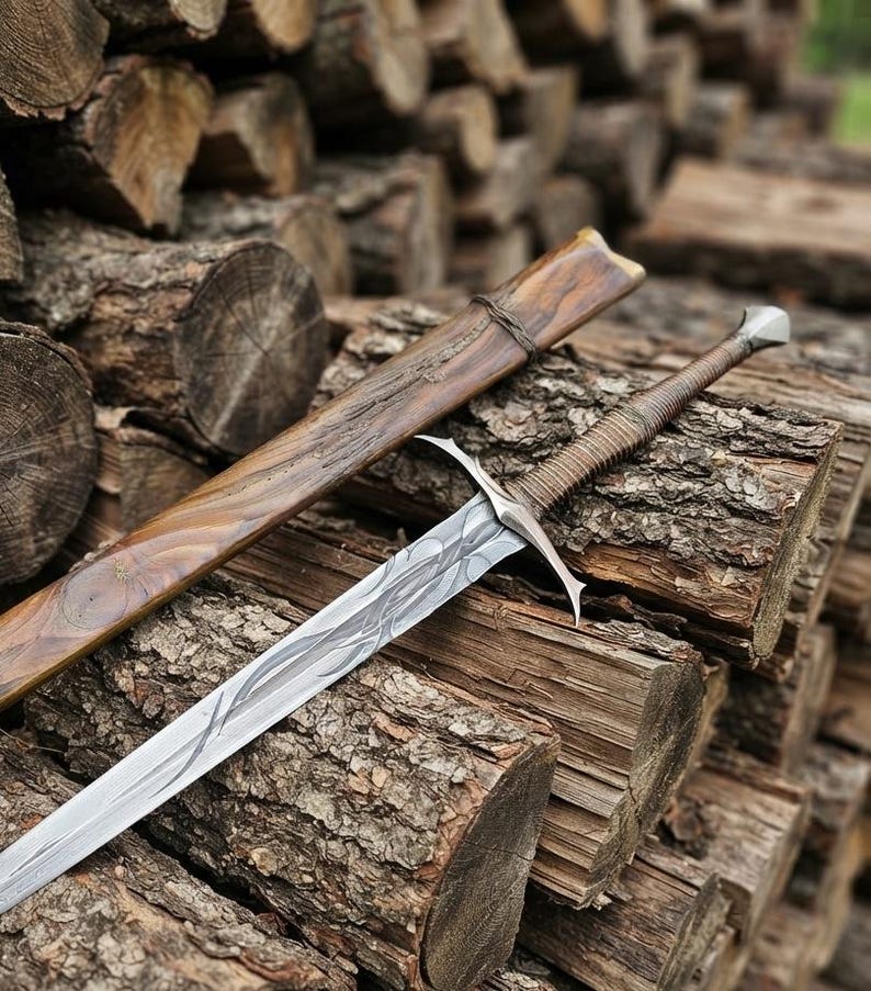 Full length view of the medieval sword display prop