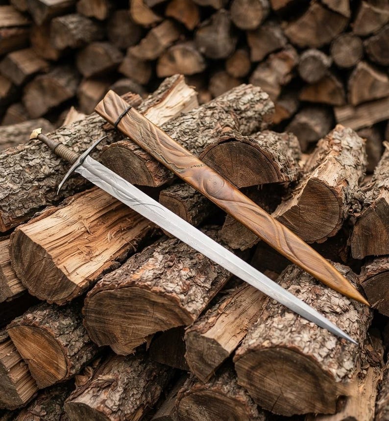 Additional detail view of the handcrafted sword prop