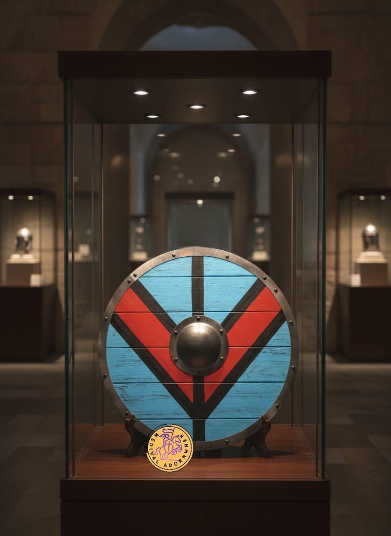 Handcrafted Medieval Viking Shield, cosplay and LARP decor – hand-painted artistically weathered battle-worn finish
