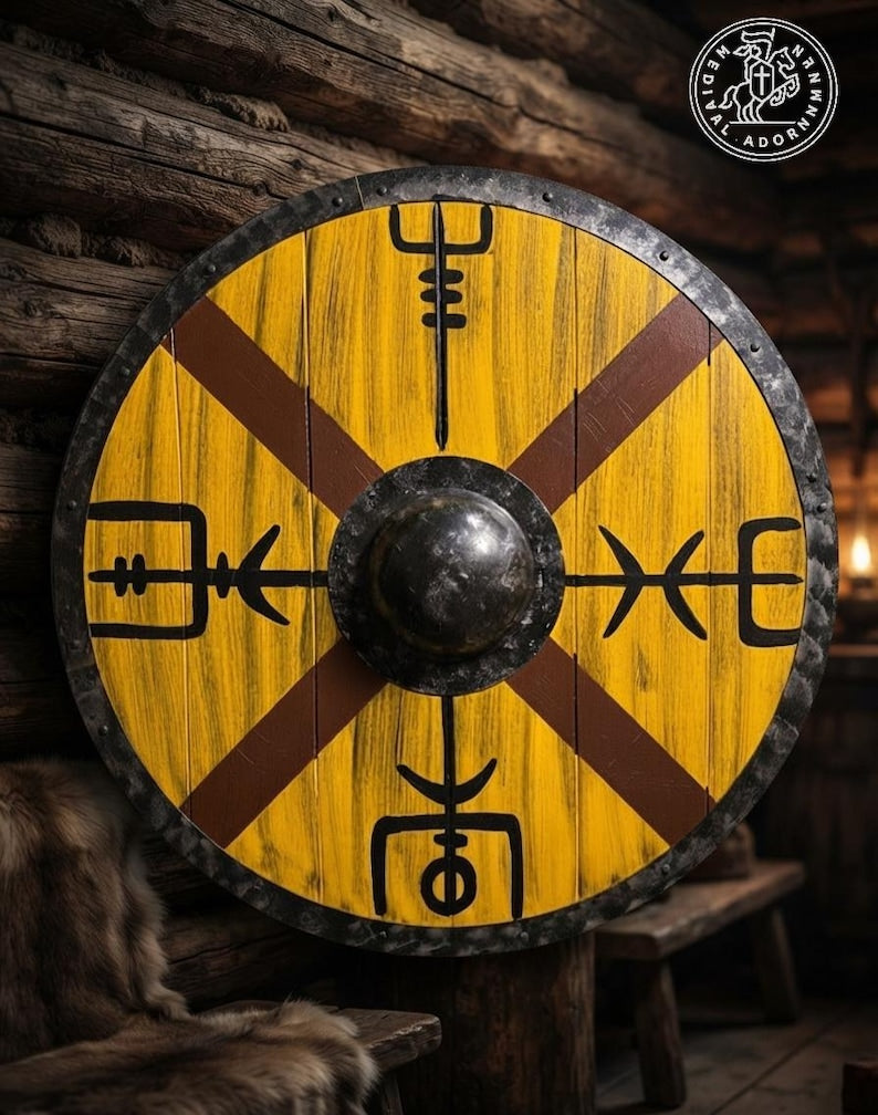 Handcrafted Vegvisir Viking Shield wooden wall decor