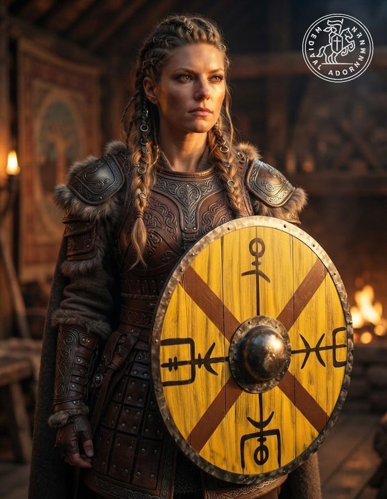 Handcrafted Vegvisir Viking Shield wooden wall decor – hand-painted distressed battle-worn finish