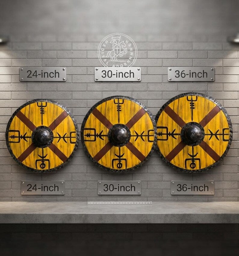Handcrafted Vegvisir Viking Shield wooden wall decor – available in sizes 14 to 36 inches