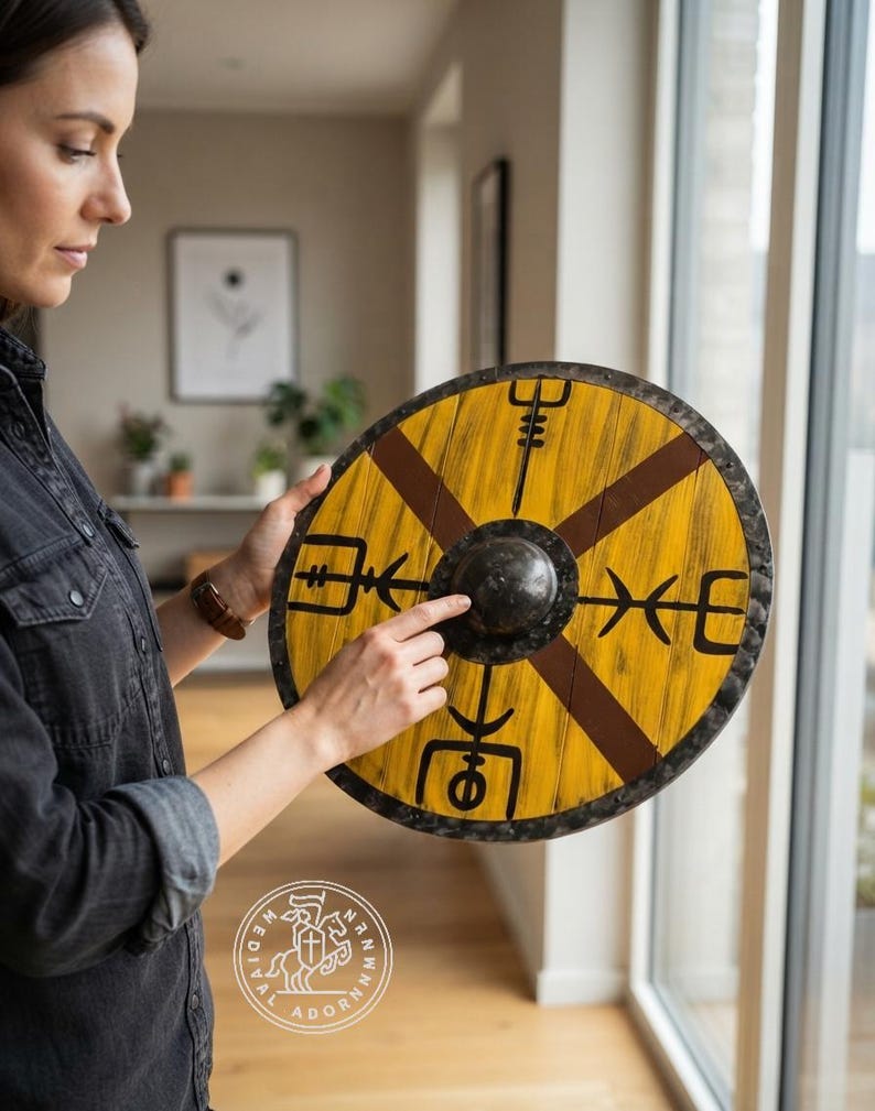 Handcrafted Vegvisir Viking Shield wooden wall decor – Vegvisir Norse compass design