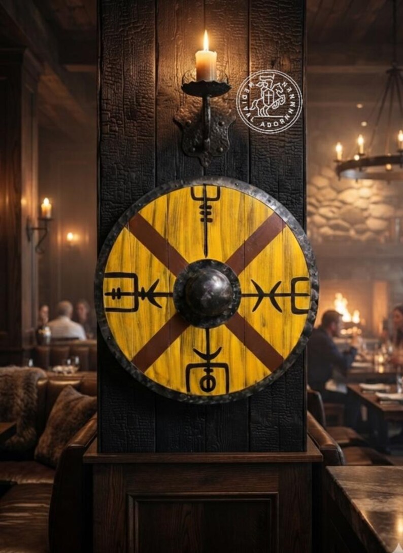 Handcrafted Vegvisir Viking Shield wooden wall decor – Vegvisir Norse compass design