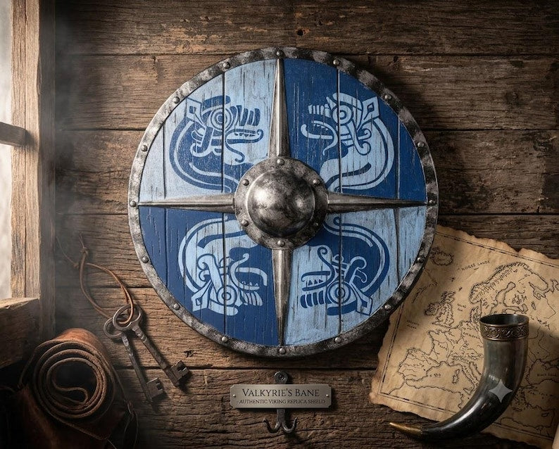 Handcrafted Viking Raven Shield, round wooden decor – raven-inspired Norse artwork