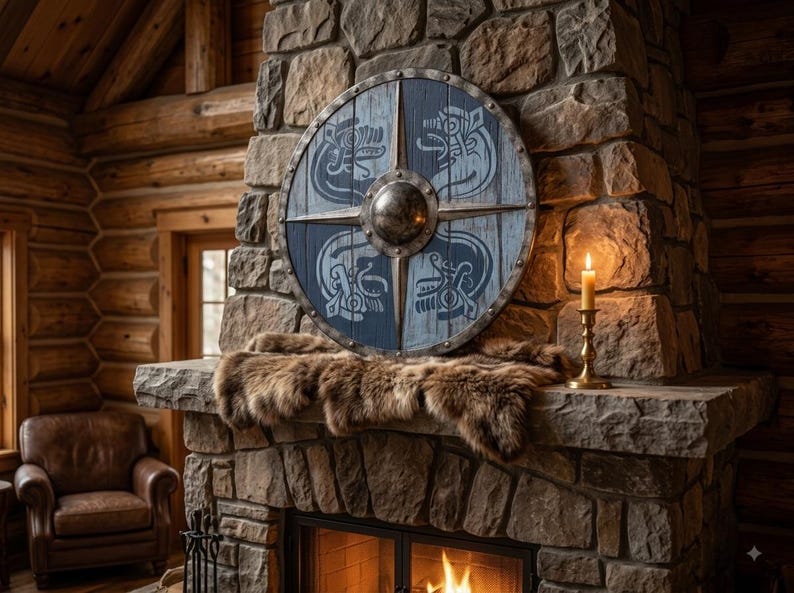 Handcrafted Viking Raven Shield, round wooden decor – raven-inspired Norse artwork
