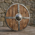 Handcrafted wooden medieval shield, Viking warrior round shield