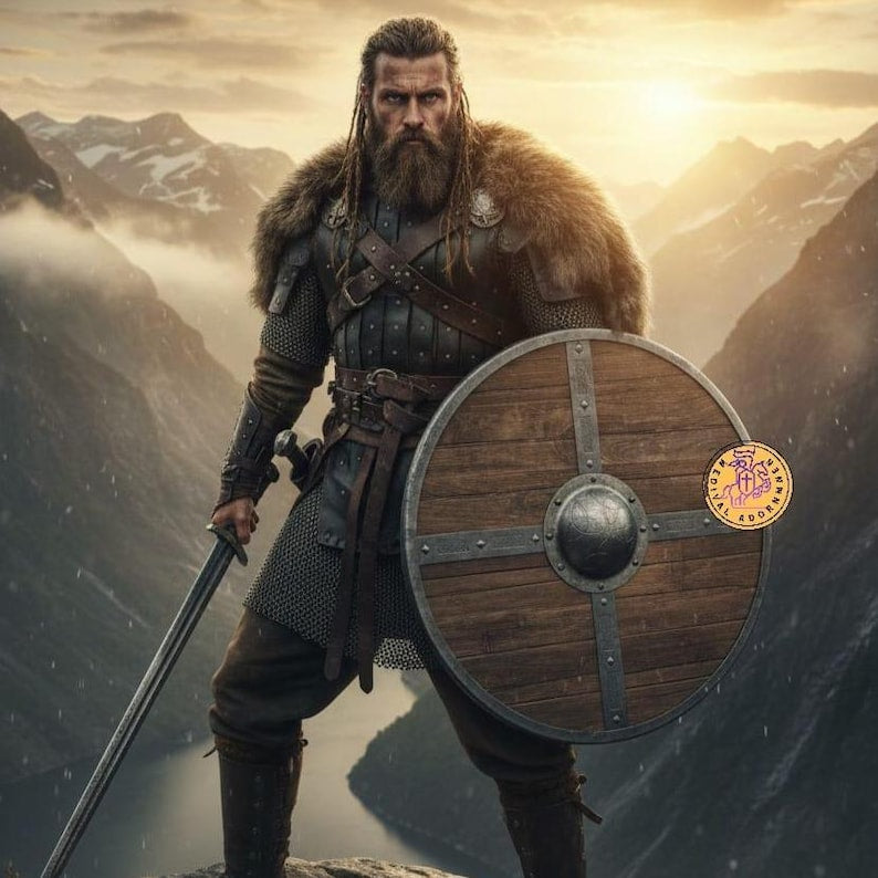 Handcrafted wooden medieval shield, Viking warrior round shield – hand-painted artistically weathered finish