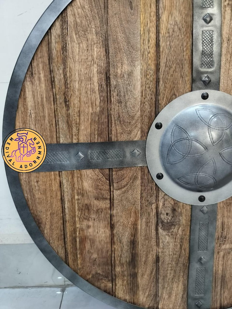 Handcrafted wooden medieval shield, Viking warrior round shield – hand-painted artistically weathered finish