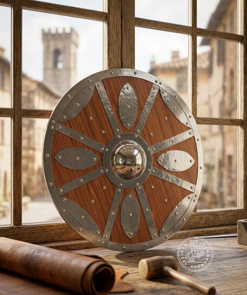 Handcrafted wooden Viking Shield, medieval Norse decor – hand-painted weathered battle-worn finish