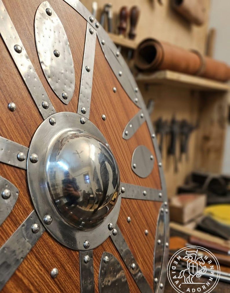 Handcrafted wooden Viking Shield, medieval Norse decor – hand-painted weathered battle-worn finish
