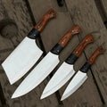 Handmade 4-piece J2 steel chef knife set with Pakka wood handles and brass pins