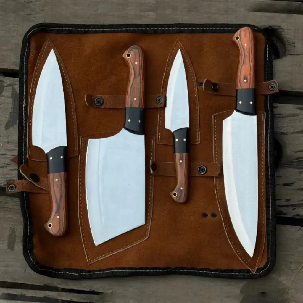 Handmade 4-piece chef knife set with J2 steel blades, premium gift set