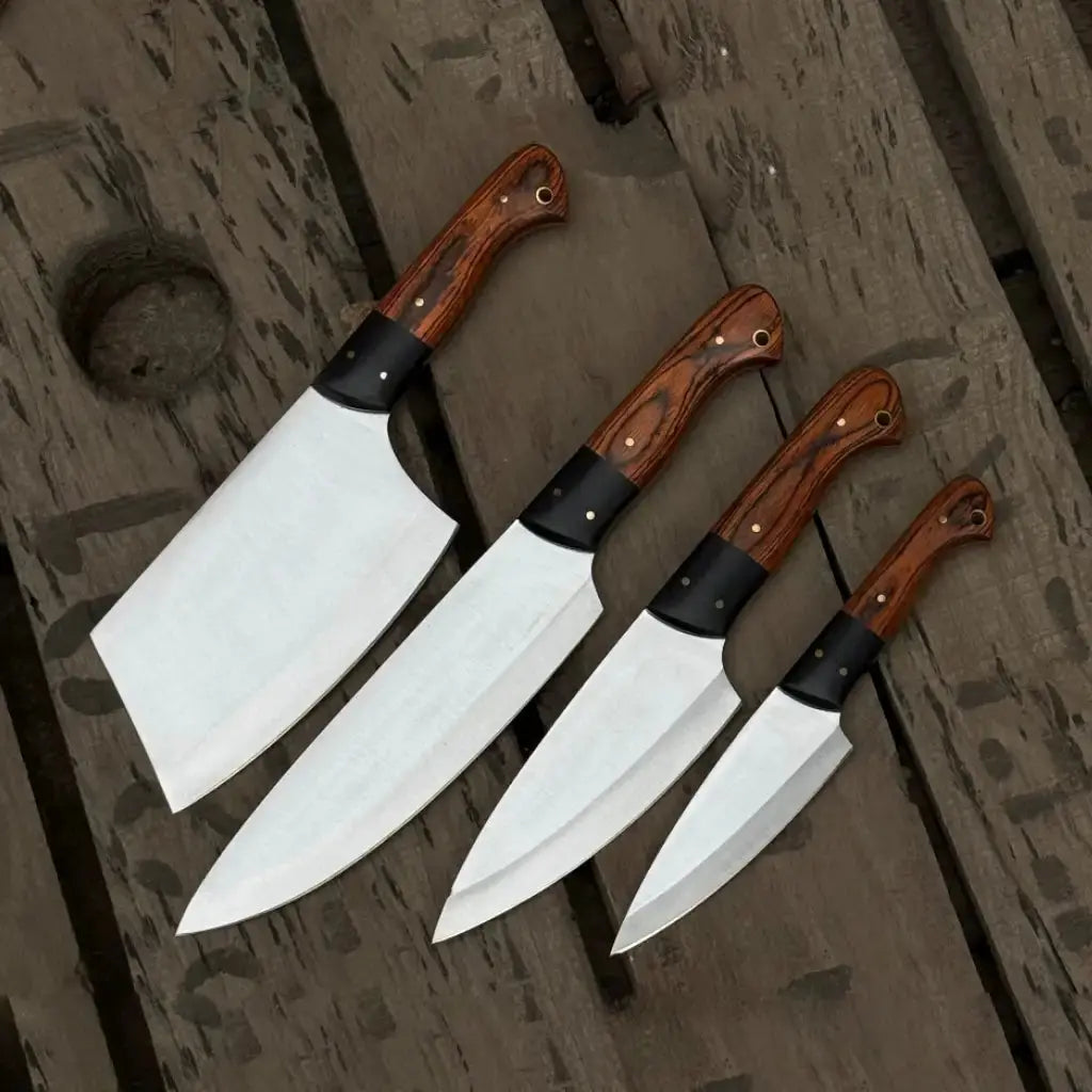 Premium handmade 4-piece J2 steel kitchen knife set with brass pin Pakka handles