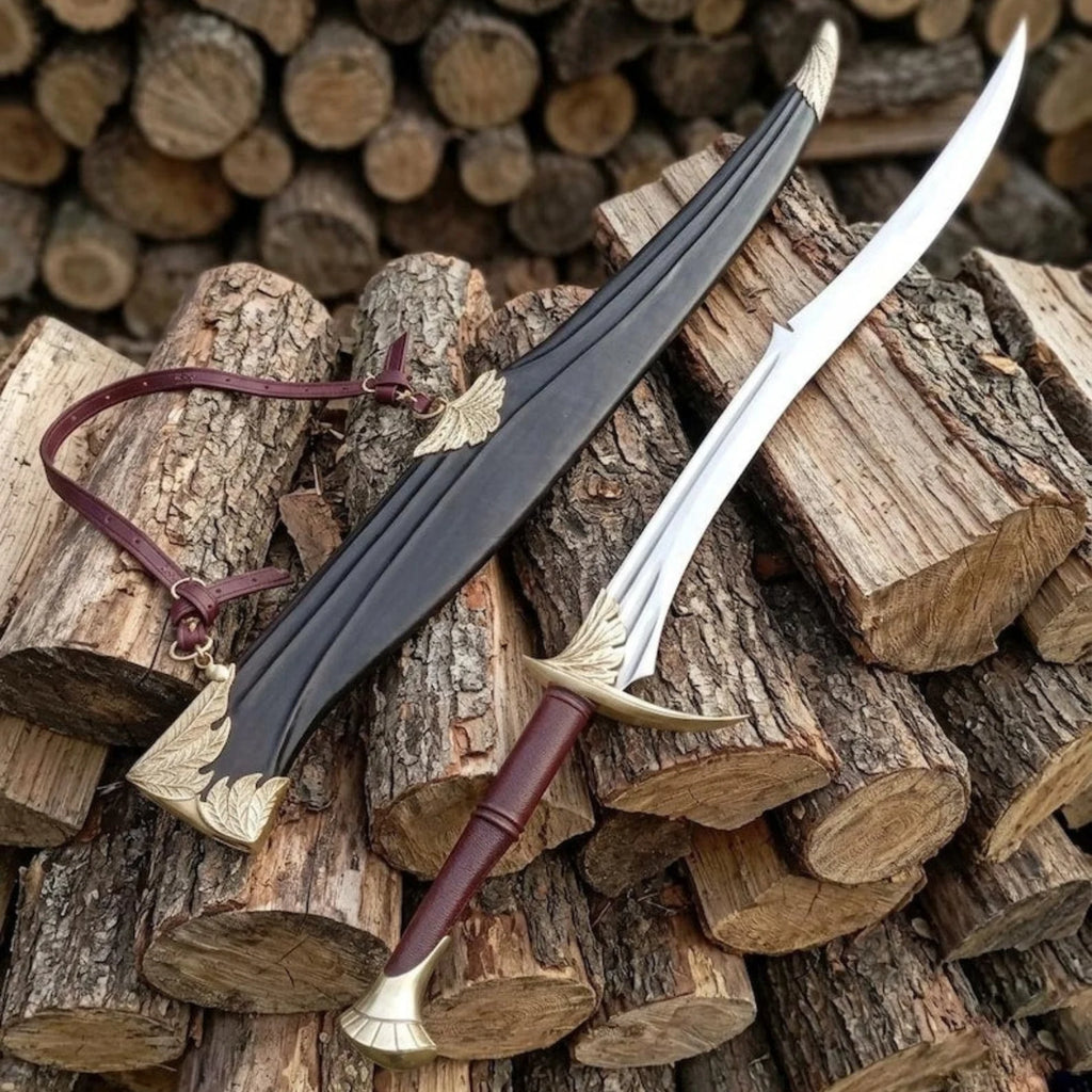 Handmade Black Leaf Fantasy Sword with elegant leaf-shaped blade design