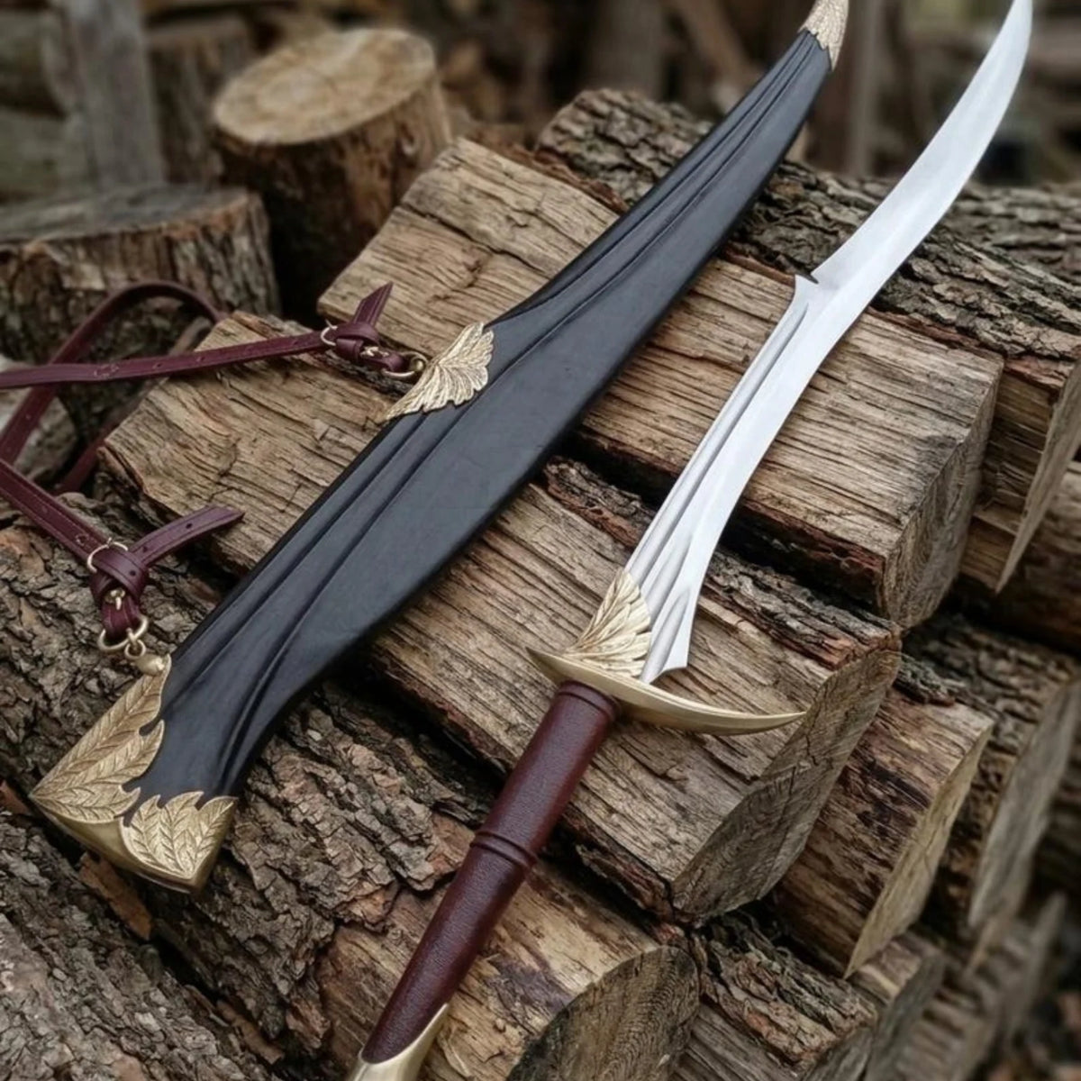 Black Leaf Fantasy Sword collectible display piece for cosplay and Renaissance events