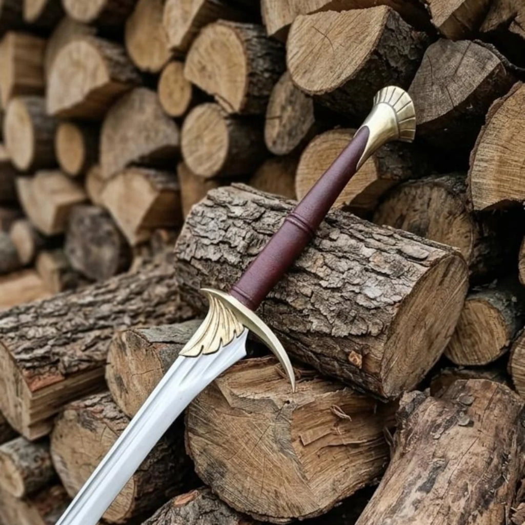 Fantasy sword with elegant leaf-blade design, handmade craftsmanship