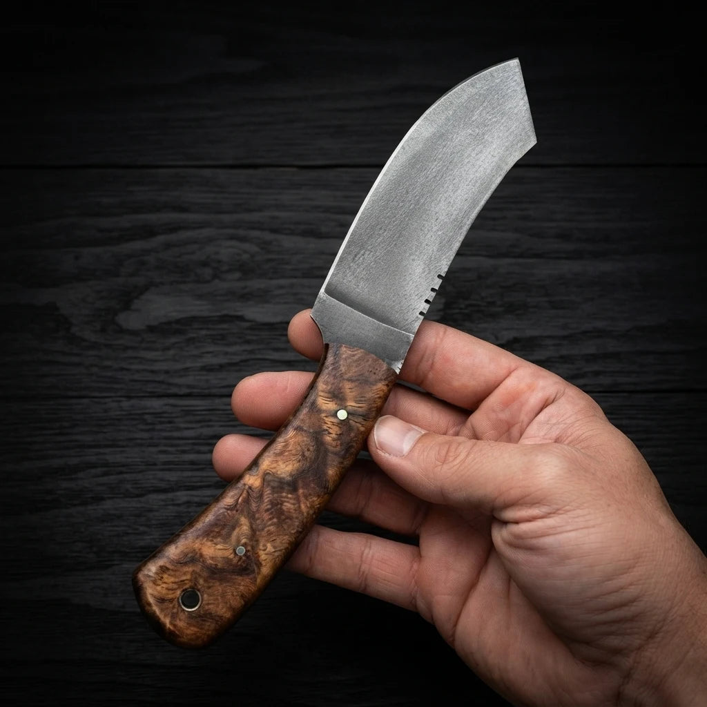 Handmade bull cutter knife with high carbon steel blade and rosewood handle