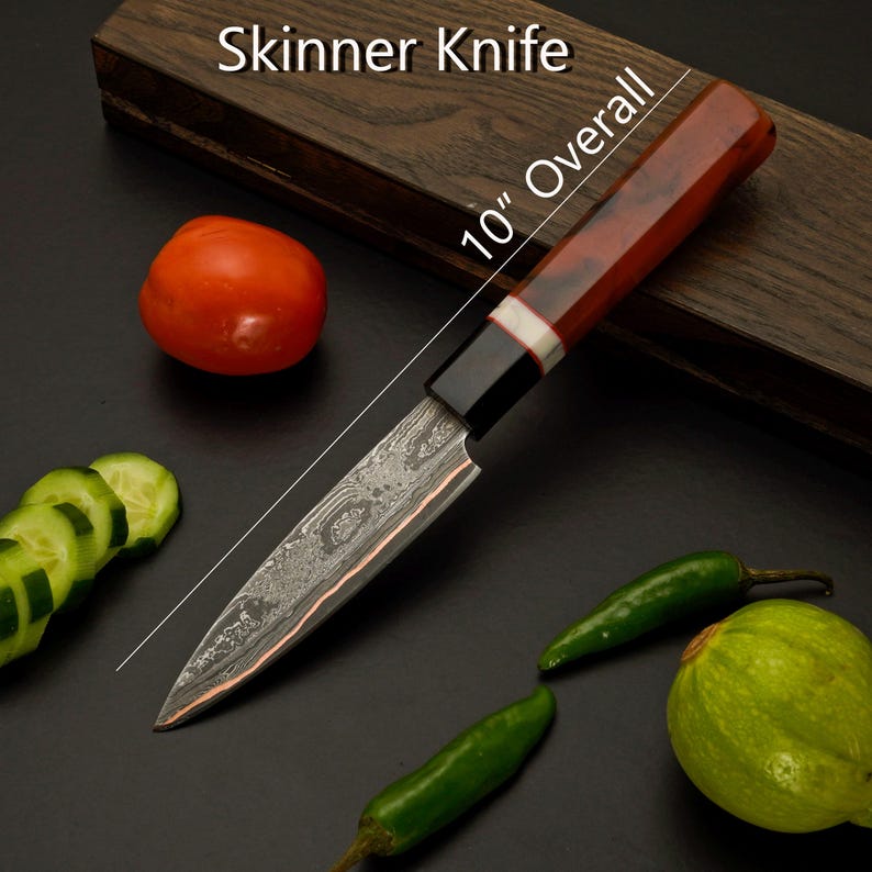 Coal fire forged copper Damascus kitchen knife set, a gift for chefs